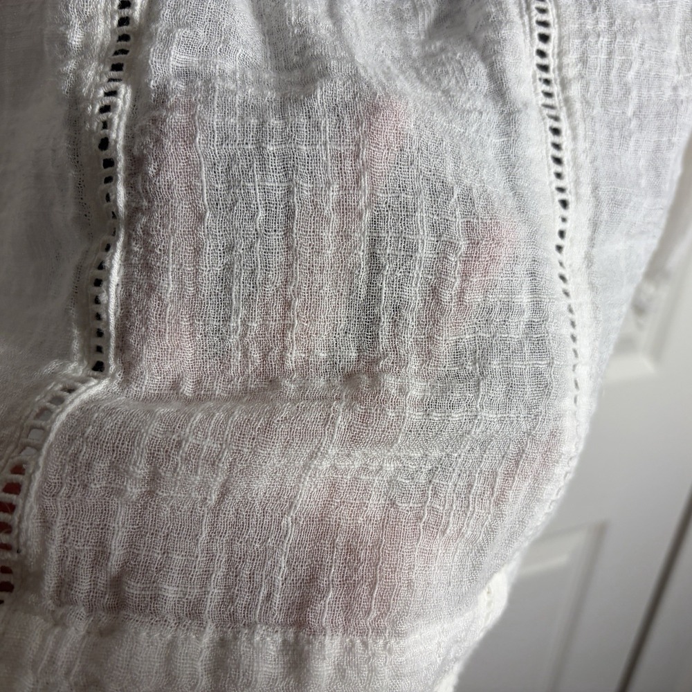Sundance Gauze Shirt Petite M Off White Cotton Blend Tassel Tie Peasant Blouse - Picture 4 of 10